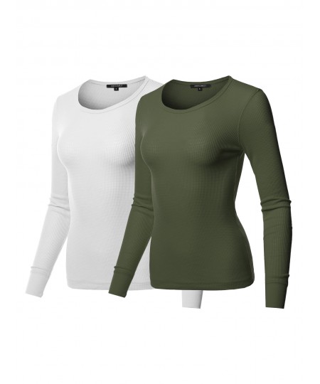 Women's Casual Solid Basic Crew Neck Long Sleeves Thermal Top