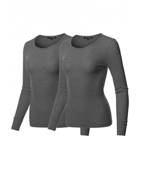 Women's Casual Solid Basic Crew Neck Long Sleeves Thermal Top