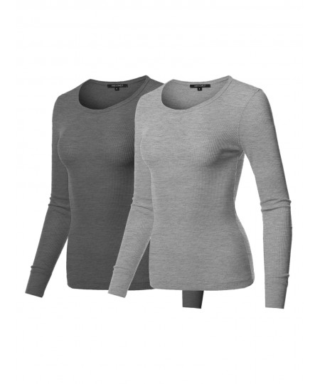 Women's Casual Solid Basic Crew Neck Long Sleeves Thermal Top