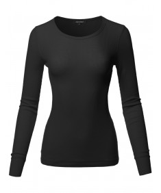 Women's Casual Solid Basic Crew Neck Long Sleeves Thermal Top