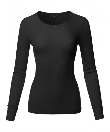 Women's Casual Solid Basic Crew Neck Long Sleeves Thermal Top