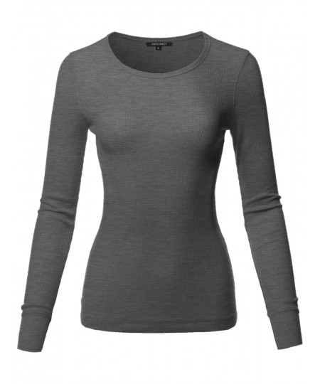 Women's Casual Solid Basic Crew Neck Long Sleeves Thermal Top