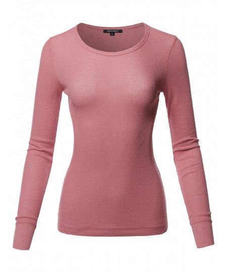 Women's Casual Solid Basic Crew Neck Long Sleeves Thermal Top