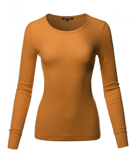 Women's Casual Solid Basic Crew Neck Long Sleeves Thermal Top