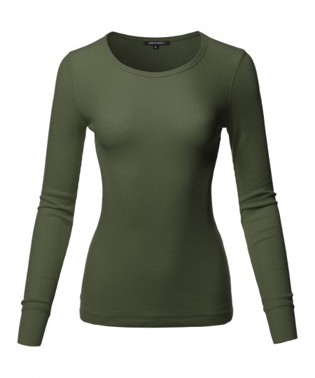 Women's Casual Solid Basic Crew Neck Long Sleeves Thermal Top