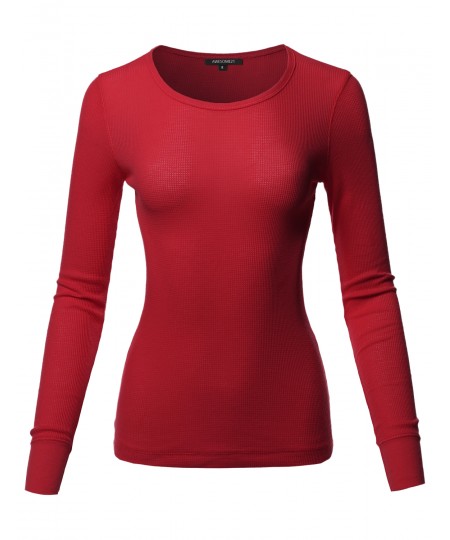 Women's Casual Solid Basic Crew Neck Long Sleeves Thermal Top