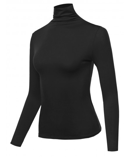 Women's Solid Long Sleeve Slim Basic Turtleneck Top