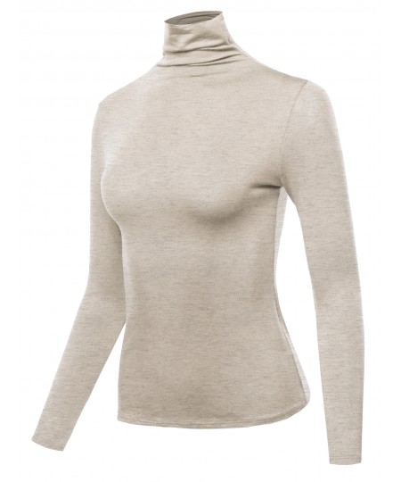 Women's Solid Long Sleeve Slim Basic Turtleneck Top