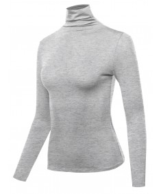 Women's Solid Long Sleeve Slim Basic Turtleneck Top