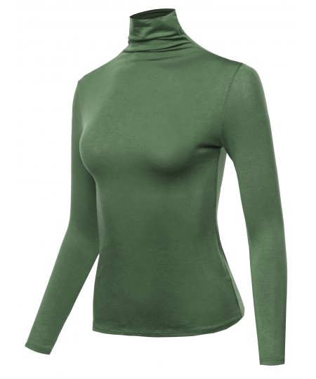 Women's Solid Long Sleeve Slim Basic Turtleneck Top