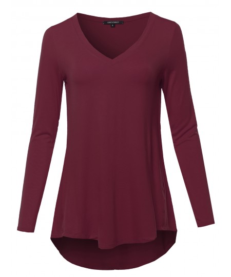 Women's Solid Long Sleeve Shirt High Low Casual Top