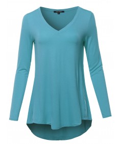 Women's Solid Long Sleeve Shirt High Low Casual Top