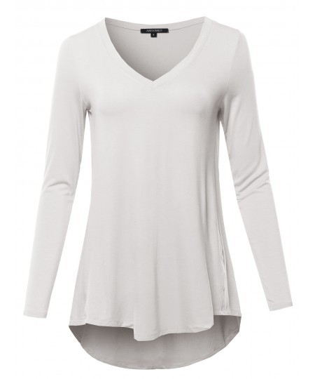 Women's Solid Long Sleeve Shirt High Low Casual Top