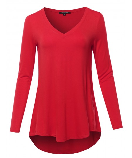 Women's Solid Long Sleeve Shirt High Low Casual Top