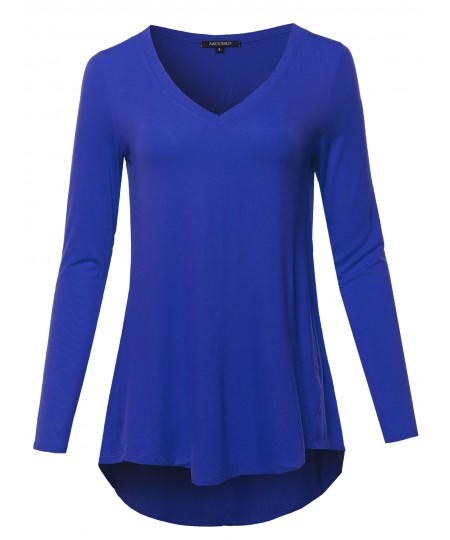 Women's Solid Long Sleeve Shirt High Low Casual Top