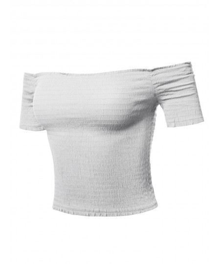 Women's Solid Off-Shoulder Smocked Crop Top