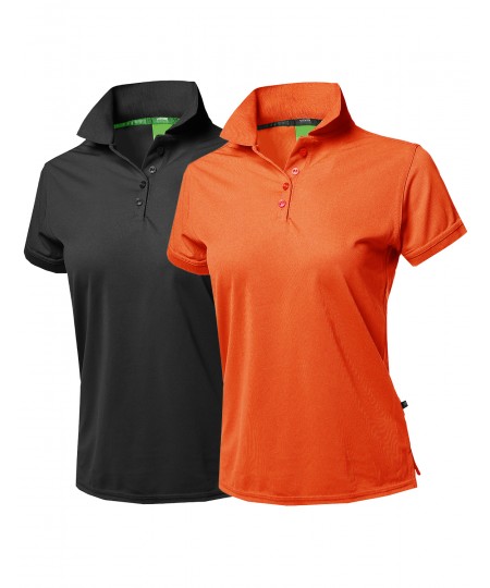 Women's Junior Size Breathable Button Placket Short Sleeves Polo Shirt