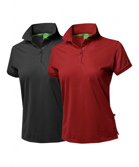 Women's Junior Size Breathable Button Placket Short Sleeves Polo Shirt