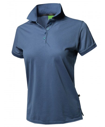 Women's Junior Size Breathable Button Placket Short Sleeves Polo Shirt