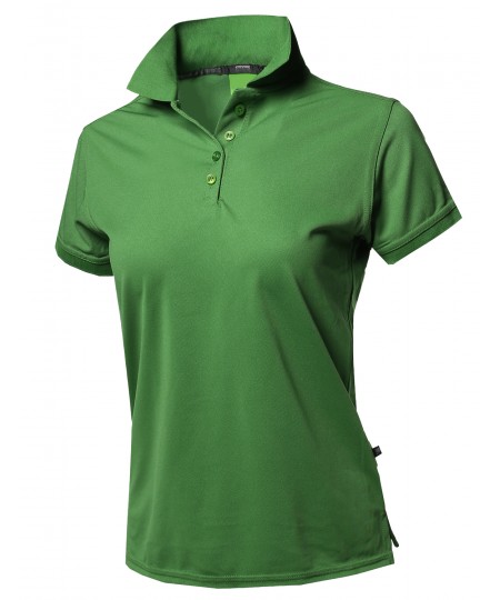 Women's Junior Size Breathable Button Placket Short Sleeves Polo Shirt