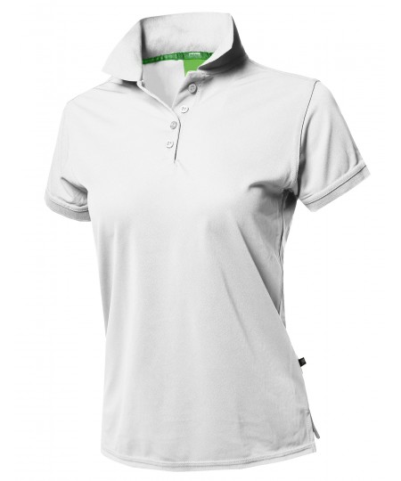 Women's Junior Size Breathable Button Placket Short Sleeves Polo Shirt