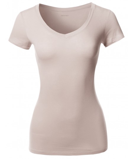 Women's Solid Basic Various Colors V-Neck Short Sleeves Top