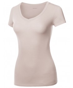 Women's Solid Basic Various Colors V-Neck Short Sleeves Top