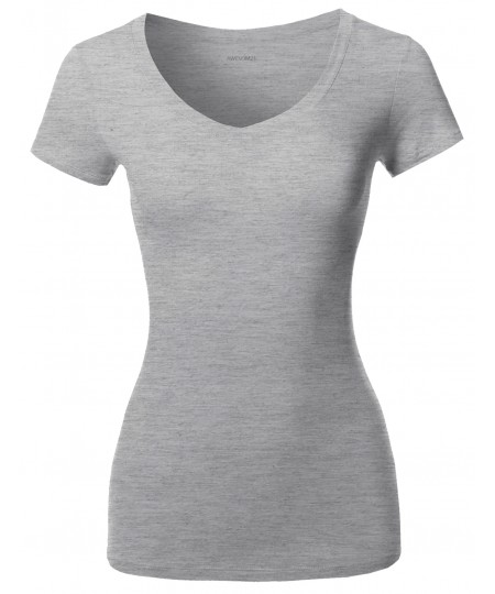 Women's Solid Basic Various Colors V-Neck Short Sleeves Top