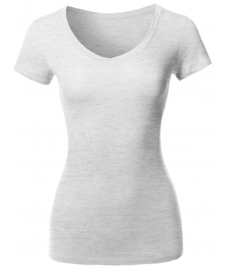 Women's Solid Basic Various Colors V-Neck Short Sleeves Top