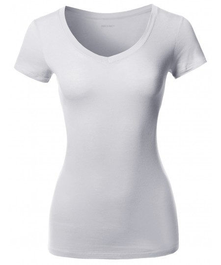 Women's Solid Basic Various Colors V-Neck Short Sleeves Top