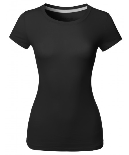 Women's Solid Basic Short Sleeve Crew Neck Tee