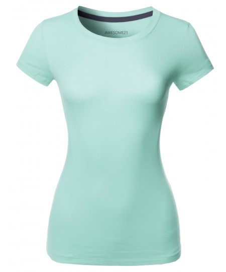 Women's Solid Basic Short Sleeve Crew Neck Tee