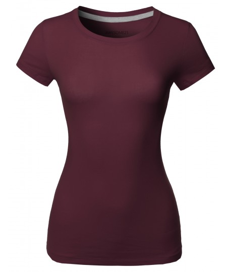 Women's Solid Basic Short Sleeve Crew Neck Tee