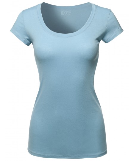 Women's Solid Basic Cap Sleeves Scoop Neck Tee