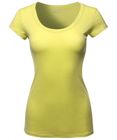 Women's Solid Basic Cap Sleeves Scoop Neck Tee