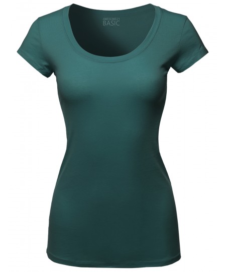 Women's Solid Basic Cap Sleeves Scoop Neck Tee