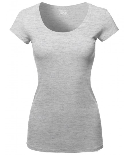 Women's Solid Basic Cap Sleeves Scoop Neck Tee