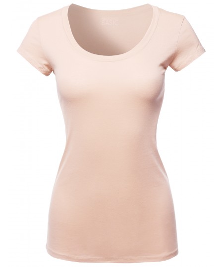 Women's Solid Basic Cap Sleeves Scoop Neck Tee