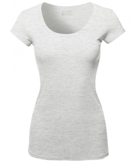 Women's Solid Basic Cap Sleeves Scoop Neck Tee