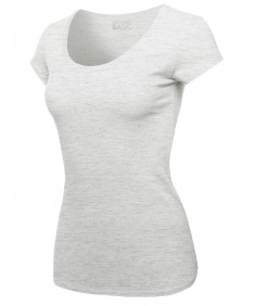 Women's Solid Basic Cap Sleeves Scoop Neck Tee