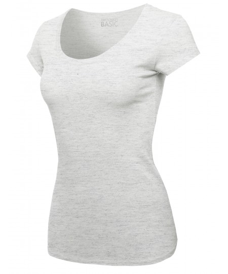 Women's Solid Basic Cap Sleeves Scoop Neck Tee