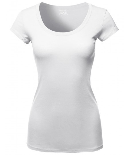 Women's Solid Basic Cap Sleeves Scoop Neck Tee