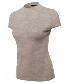 Women's Solid Office Look Viscose Mock Neck Short Sleeves Top