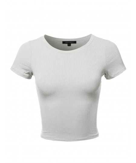 Women's Solid Short Sleeve Crew Neck Ribbed Crop Top