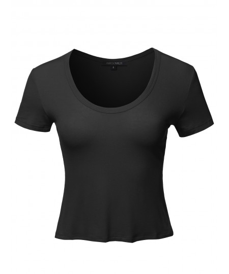 Women's Solid Deep V-Neckline Cap Sleeves Rayon Spandex Crop Top