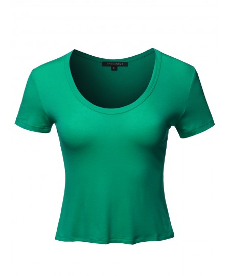 Women's Solid Deep V-Neckline Cap Sleeves Rayon Spandex Crop Top