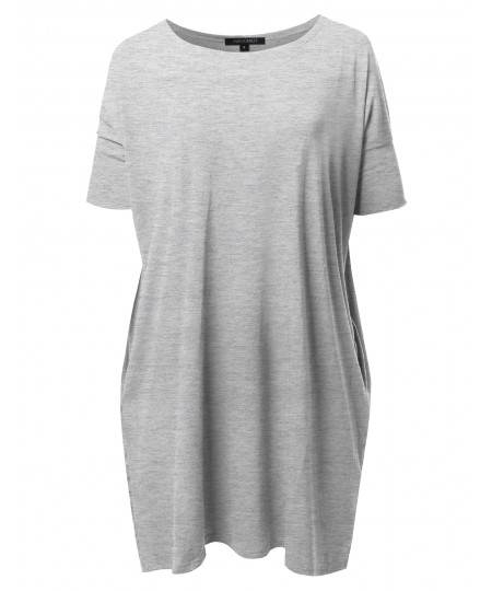 Women's Solid Loose Fit Dolman Tunic Top With Side Pockets