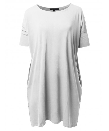 Women's Solid Loose Fit Dolman Tunic Top With Side Pockets