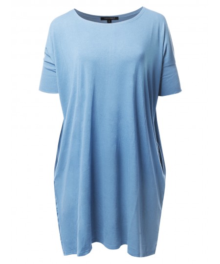 Women's Solid Loose Fit Dolman Tunic Top With Side Pockets