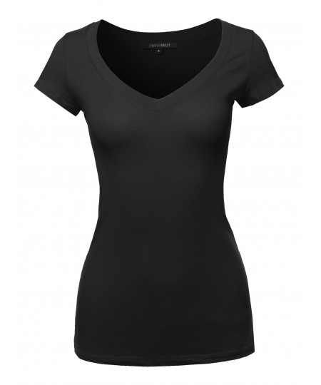 Women's Solid V-neck Short Sleeves Everyday Top